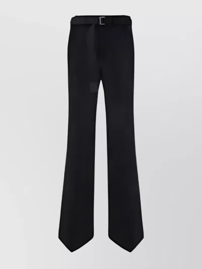 Sacai Belted Flared Trousers In Black