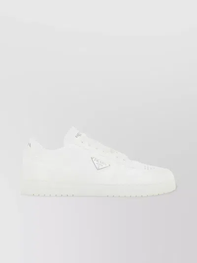 Prada Calfskin Patent Leather Paneled Sneakers In White