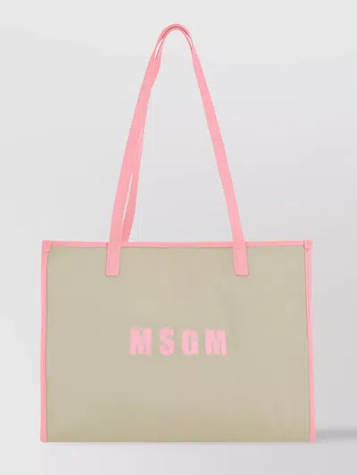 Msgm Medium Logo-print Tote Bag In Beige