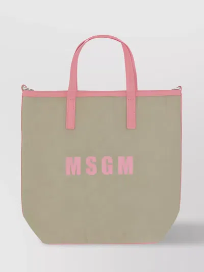 Msgm Small Canvas Tote Bag With Leather Accents