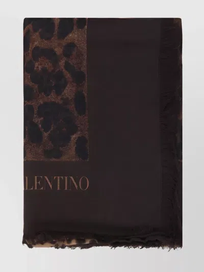 Valentino Animal Print Cashmere Shawl Scarf Frayed Hems