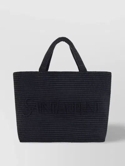 Saint Laurent Sl Raffia Tote Bag In Black