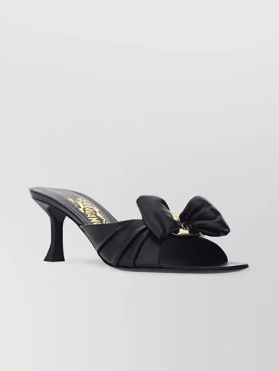Ferragamo Vara Bow Calfskin Slide Sandals In Black