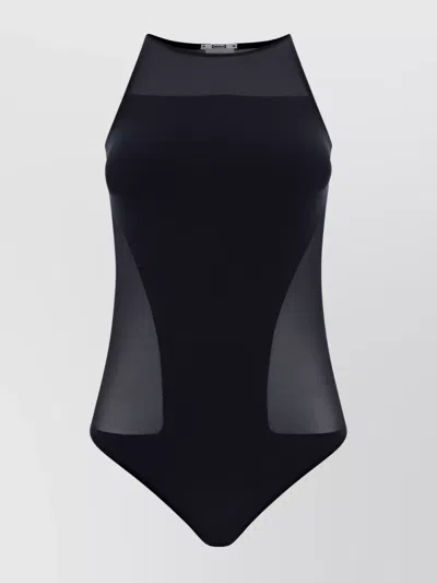 Wolford Sheer Opaque Contour Panel Bodysuit In Black