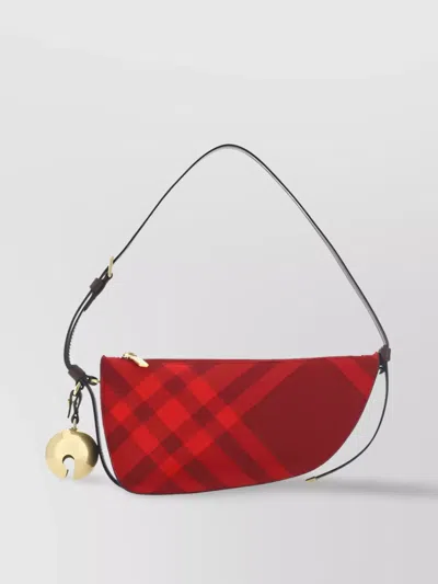 Burberry Leather Shield Shoulder Bag With Bell Pendant In Red