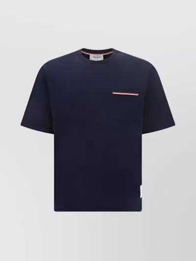 Thom Browne Oversized T-shirt With Contrast Trim And Patch Pocket In Navy