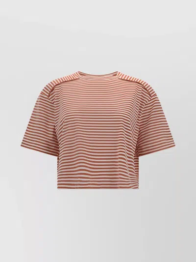 Brunello Cucinelli Women's Cotton Striped Jersey T-shirt With Monili In Panama/arancio