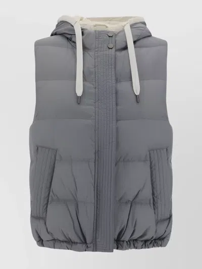Brunello Cucinelli Hooded Down Vest In Peltro+grigio Chiaro