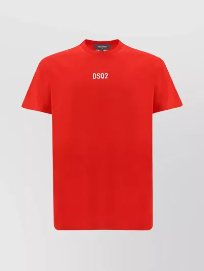 Dsquared2 Crew Neck Cotton T-shirt With Paint Effect Logo In Red