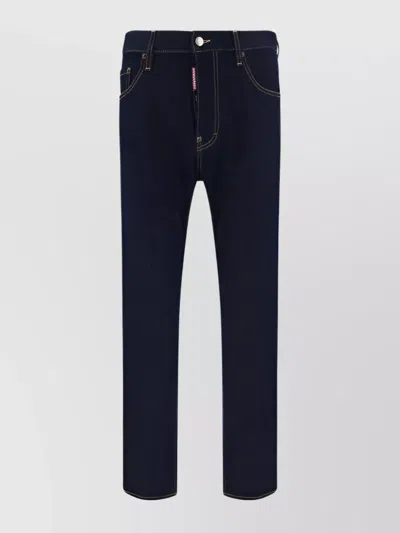 Dsquared2 Contrast Stitched Slim Leg Cotton Trousers In Blue