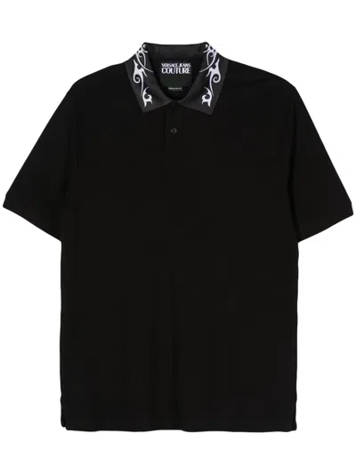 Versace Jeans Couture Tribal Collar  Polo T.shirt Clothing In Black