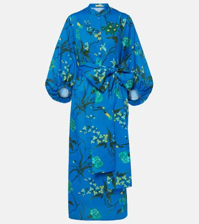 Erdem Floral Cotton-blend Midi Dress In Blue