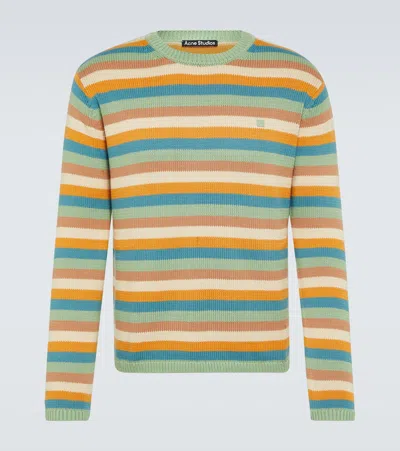 Acne Studios Face Striped Cotton Sweater In Multicolor