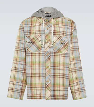 Acne Studios Checked Cotton Canvas Overshirt In Brown