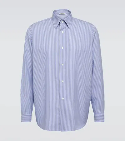 Auralee Pinstripe Wool Shirt In Blue