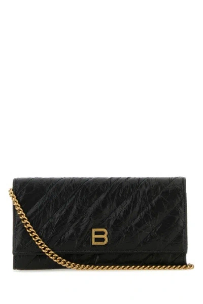 Balenciaga Woman Black Leather Crush Wallet