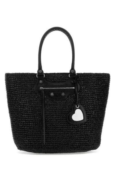 Balenciaga Woman Black Raffia Large Le Cagole Panier Shopping Bag