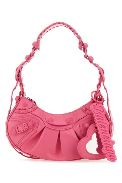 Balenciaga Woman Fuchsia Leather Le Cagole Xs Shoulder Bag In Pink