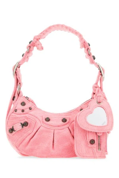 Balenciaga Woman Pink Terry Fabric Le Cagole Xs Shoulder Bag