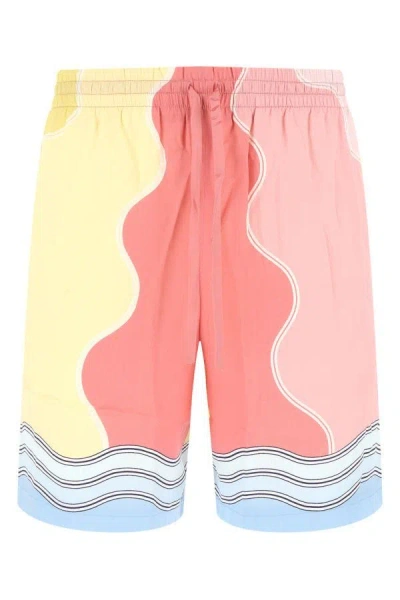 Casablanca Man Printed Satin Bermuda Shorts In Multicolor