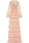 GUCCI RUFFLED EMBELLISHED SILK-CREPON GOWN