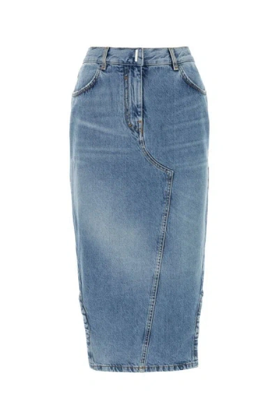 Givenchy Woman Denim Midi Skirt In Blue
