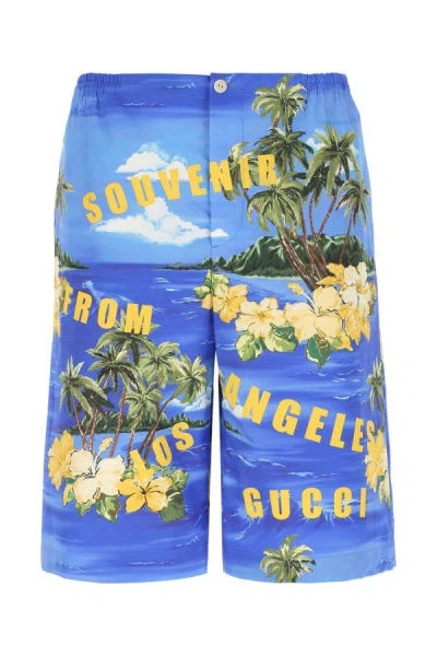 Gucci Man Printed Poplin Bermuda Shorts In Multicolor