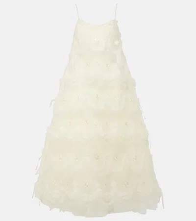 Simone Rocha Embroidered Ruffled Tulle Midi Dress In White