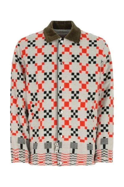 Sacai Man Embroidered Wool Blend Jacket In Multicolor
