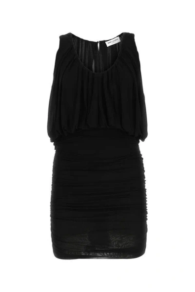 Saint Laurent Woman Black Cupro Mini Dress