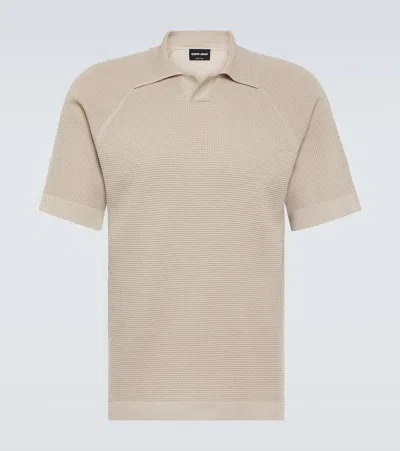 Giorgio Armani Cotton And Cashmere Polo Shirt In Beige
