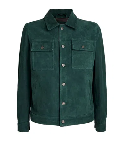 7 For All Mankind Suede Trucker Jacket In Green