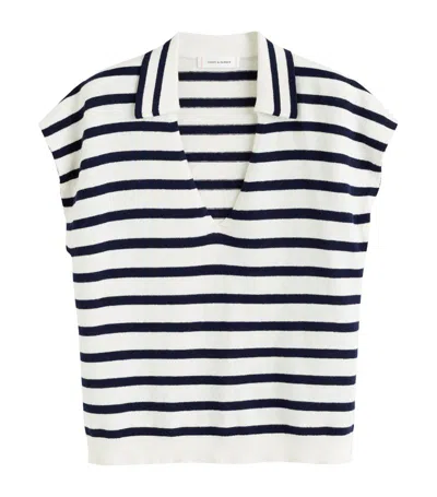 Chinti & Parker Striped Knitted Polo Top In Blue