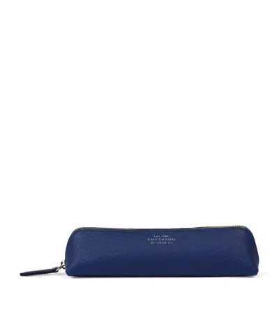 Smythson Leather Panama Pencil Case In Blue
