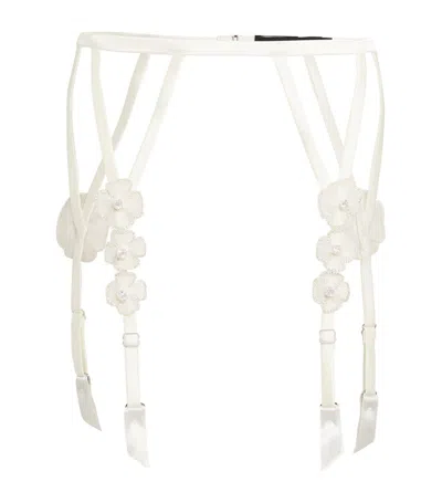 Kiki De Montparnasse Silk Floral Chouchou Suspender Belt In White