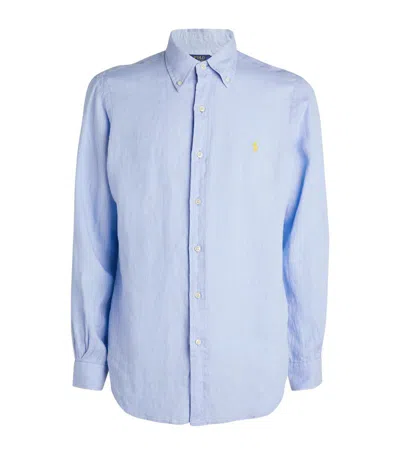 Polo Ralph Lauren Linen Polo Pony Shirt In Blue