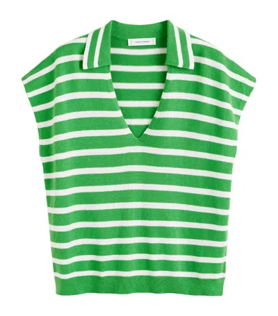 Chinti & Parker Striped Knitted Polo Top In Green