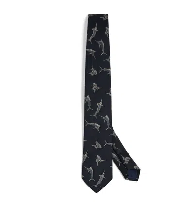 Polo Ralph Lauren Silk-linen Blend Marlin Print Tie In Navy