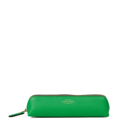 Smythson Leather Panama Pencil Case In Green