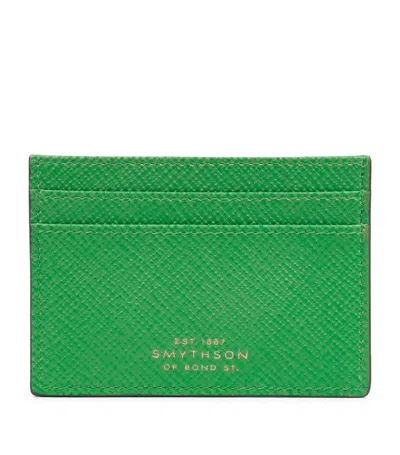 Smythson Flat Card Holder In Panama In Bright Emerald