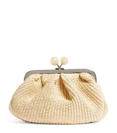 Weekend Max Mara Small Woven Pasticcino Clutch Bag In White