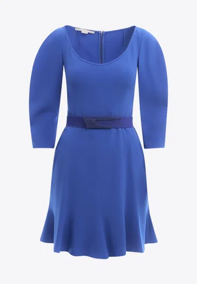 Stella Mccartney Belted Flared Mini Dress In Blue