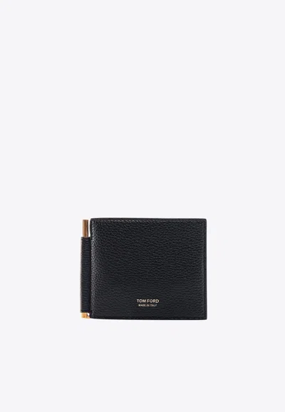 Tom Ford Bi-fold Money Clip Leather Cardholder In Black