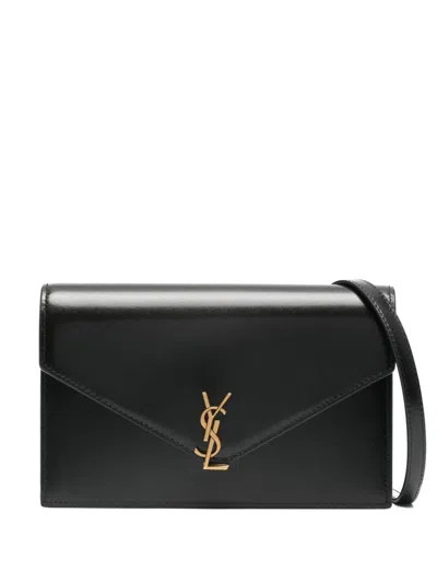 Saint Laurent Monogram Leather Wallet On Chain In Black