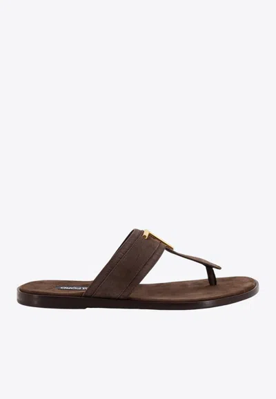 Tom Ford Brighton T-bar Leather Sandals In Brown