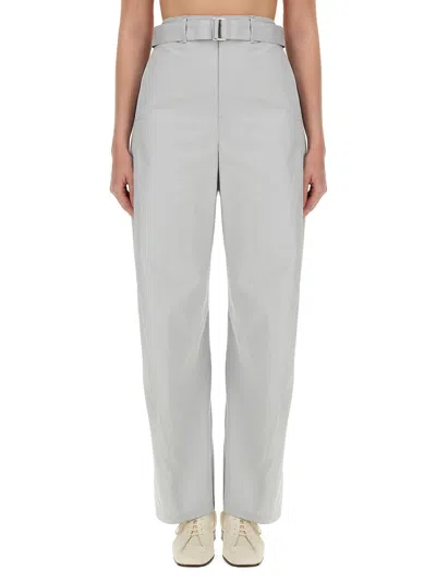 Lemaire Belted Cotton Palazzo Trousers In Denim
