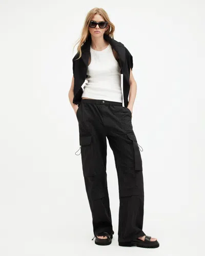 Allsaints Barbara Adjustable Cuffed Cargo Trousers In Black