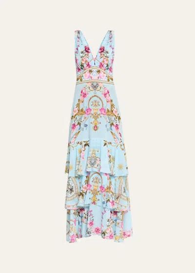 Camilla Embellished Ruffled Printed Silk Crepe De Chine Maxi Dress In Down The Garden P