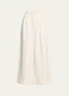 Christopher John Rogers Pleated Embroidered Cotton Wide-leg Pants In Marshmallow