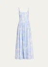 Lela Rose Square-neck Striped Flower-print Sleeveless Maxi Dress In Oxfordivory